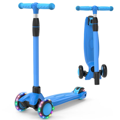 SPPTTY Kick Scooter with 3 LED Lighted Wheels and 3 Adjustable Height Handlebars ,Folding Kids Scooter with Lean-to-Steer & Widen Anti-Slip Deck for Boys/Girls Ages 2-12