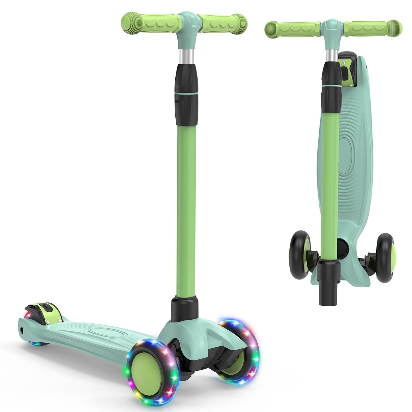 SPPTTY Kick Scooter with 3 LED Lighted Wheels and 3 Adjustable Height Handlebars ,Folding Kids Scooter with Lean-to-Steer & Widen Anti-Slip Deck for Boys/Girls Ages 2-12