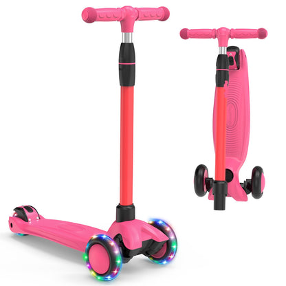 SPPTTY Kick Scooter with 3 LED Lighted Wheels and 3 Adjustable Height Handlebars ,Folding Kids Scooter with Lean-to-Steer & Widen Anti-Slip Deck for Boys/Girls Ages 2-12