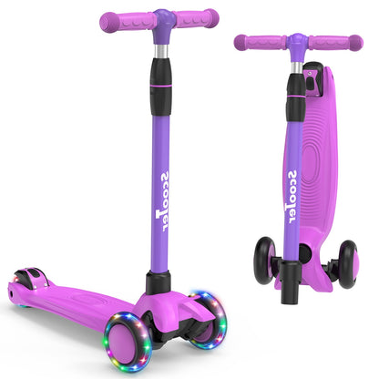SPPTTY Kick Scooter with 3 LED Lighted Wheels and 3 Adjustable Height Handlebars ,Folding Kids Scooter with Lean-to-Steer & Widen Anti-Slip Deck for Boys/Girls Ages 2-12
