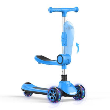 Kids Scooter with Removable Seat & 3 Extra Wide PU Light-Up Wheels, Adjustable Height Handlebar Kick Scooter for Kids Ages 2-12