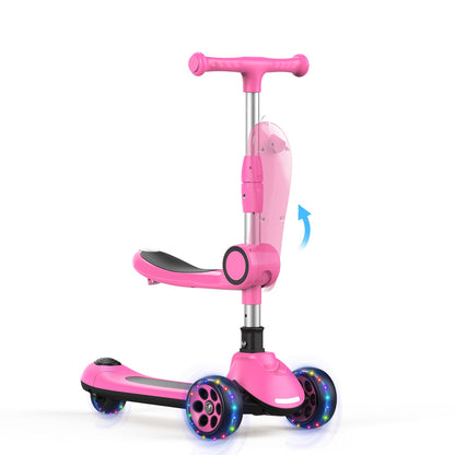Kids Scooter with Removable Seat & 3 Extra Wide PU Light-Up Wheels, Adjustable Height Handlebar Kick Scooter for Kids Ages 2-12