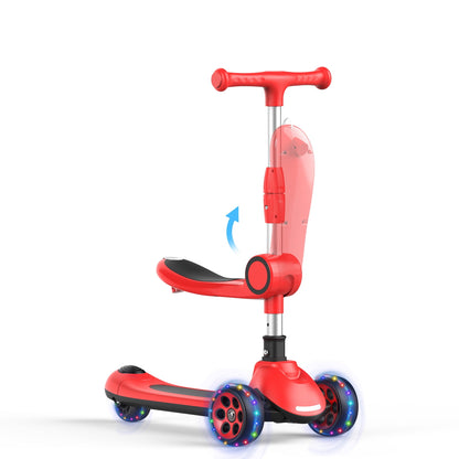 Kids Scooter with Removable Seat & 3 Extra Wide PU Light-Up Wheels, Adjustable Height Handlebar Kick Scooter for Kids Ages 2-12
