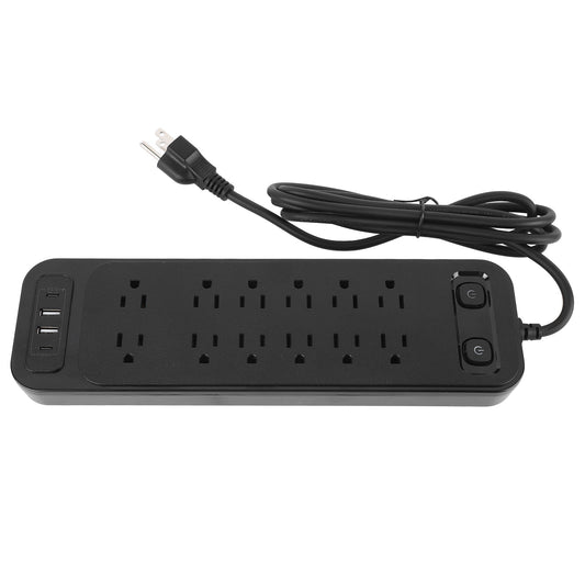 Surge Protector Power Strip with 12 AC Outlets 2 USB A & 2 Type C Ports and 6.5ft Extension Cord 1250W Overload Surge Protection for Home, Office, Dorm Essentials, Black
