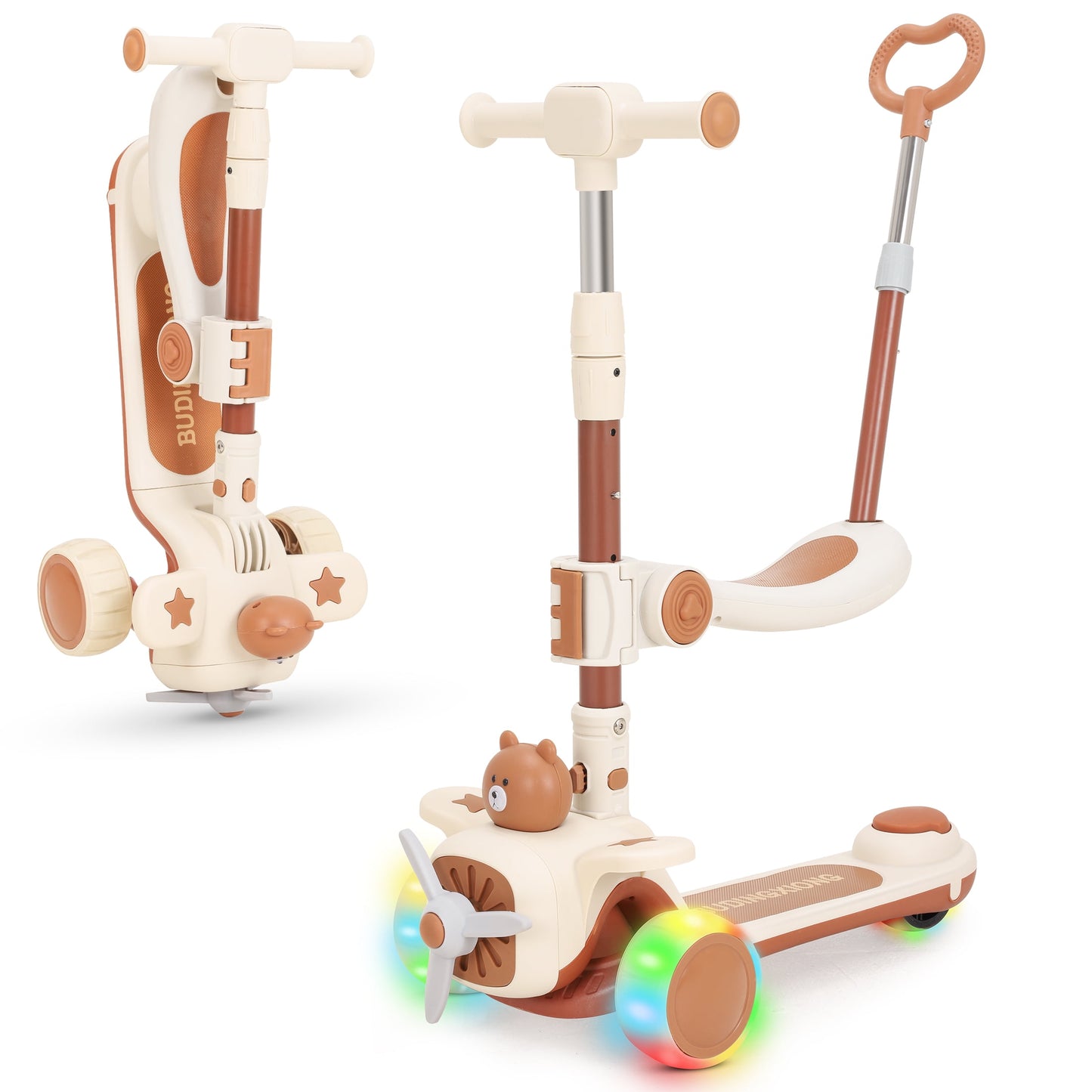 Kids Scooter 3-Wheel Light-up Folding Height Adjustable Kick Scooter for Boys Girls Ages 1-5, Sit or Stand Ride Scooter for Kids Gifts