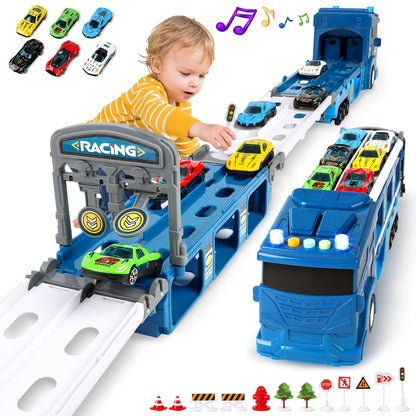 7 in 1 Carrier Truck Toy Cars for Toddlers 1-3 with Light and Sound, Christmas Birthday Gifts, Blue