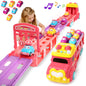 7 in 1 Carrier Truck Toy Cars for Toddlers 1-3 with Light and Sound, Christmas Birthday Gifts, Pink