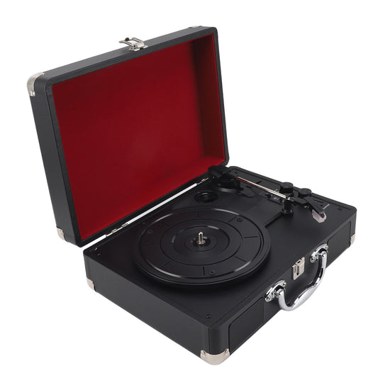 Vinyl Record Player Vintage 3-Speed Turntables Bluetooth Portable Suitcase Record Player with Built-in Speakers, Belt-Driven, with Line Out Headphone Jack, Black