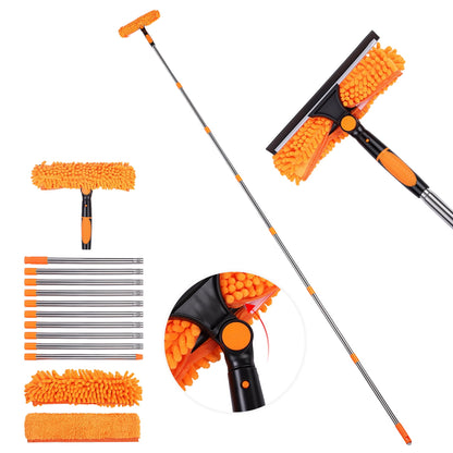 FAGNEY High Window Squeegee Kit 2 in 1 Long Handle Glass Window Cleaner Tool with Extension Pole for High Windows, Orange