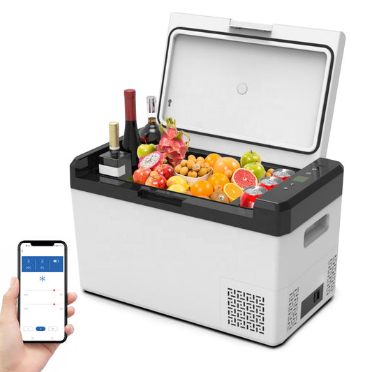 12 Volt Car Refrigerator, 26QT(25L) Portable Car Refrigerator, -8℉~68℉, Freezer Fridge Cooler 12/24V DC & 110-240V AC, APP Control Car Fridge for Camping, Travel