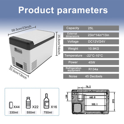 12 Volt Car Refrigerator, 26QT(25L) Portable Car Refrigerator, -8℉~68℉, Freezer Fridge Cooler 12/24V DC & 110-240V AC, APP Control Car Fridge for Camping, Travel