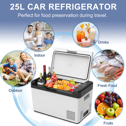 12 Volt Car Refrigerator, 26QT(25L) Portable Car Refrigerator, -8℉~68℉, Freezer Fridge Cooler 12/24V DC & 110-240V AC, APP Control Car Fridge for Camping, Travel