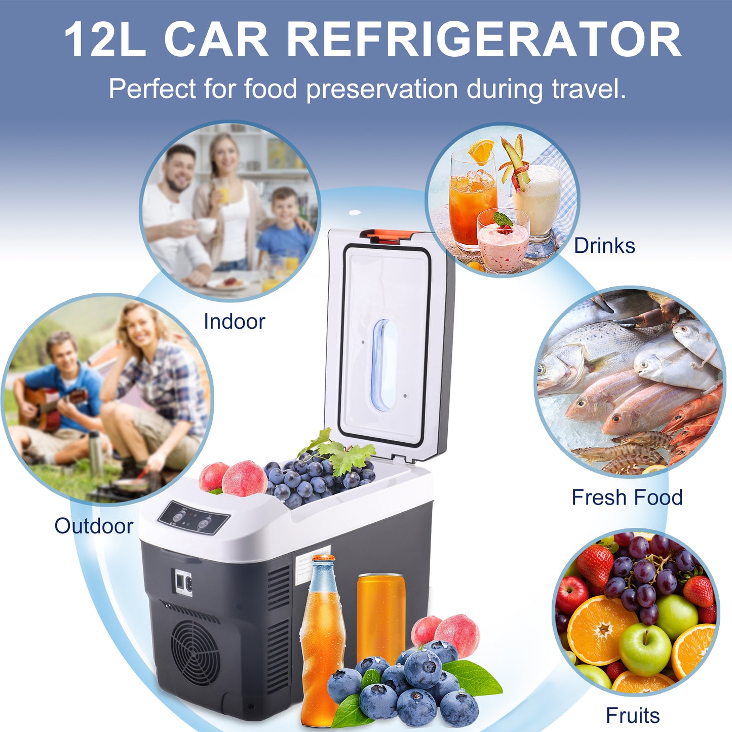 12 Volt Car Refrigerator, 13QT(12L) Portable Car Refrigerator, Freezer Fridge Cooler DC & AC, Mini Fridge for Camping, Travel, Truck, Home, Fishing, RV and Outdoor