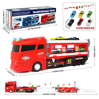 7 in 1 Carrier Truck Toy Cars for Toddlers 1-3 with Light and Sound, Christmas Birthday Gifts, Red