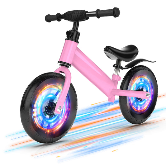 Kids 12inch Balance Bike Colorful Lighting up Wheels No Pedal Bikes for 2 3 4 5 Toddlers Boys Girls, Pink