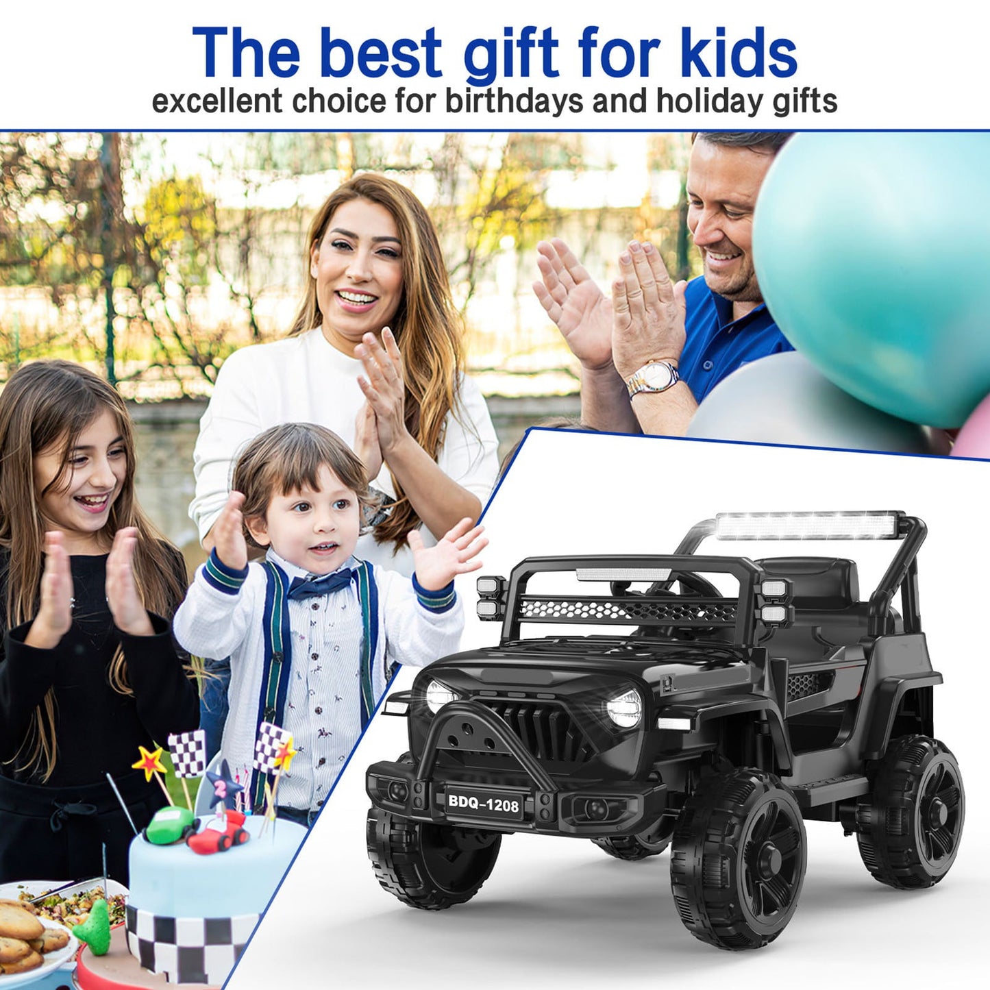 KALNUR 12V Ride on Toy Truck with Parent Remote Control, Kids Electric Car with Music and LED Lights,Black