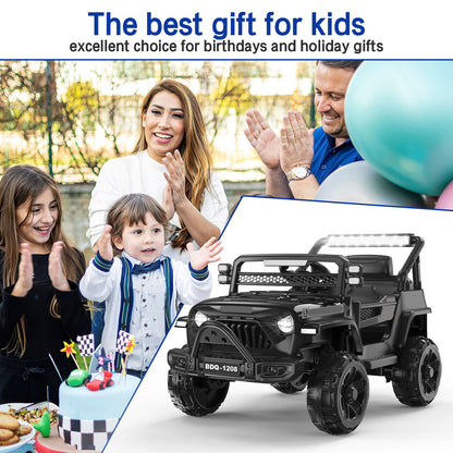 KALNUR 12V Ride on Toy Truck with Parent Remote Control, Kids Electric Car with Music and LED Lights,Black