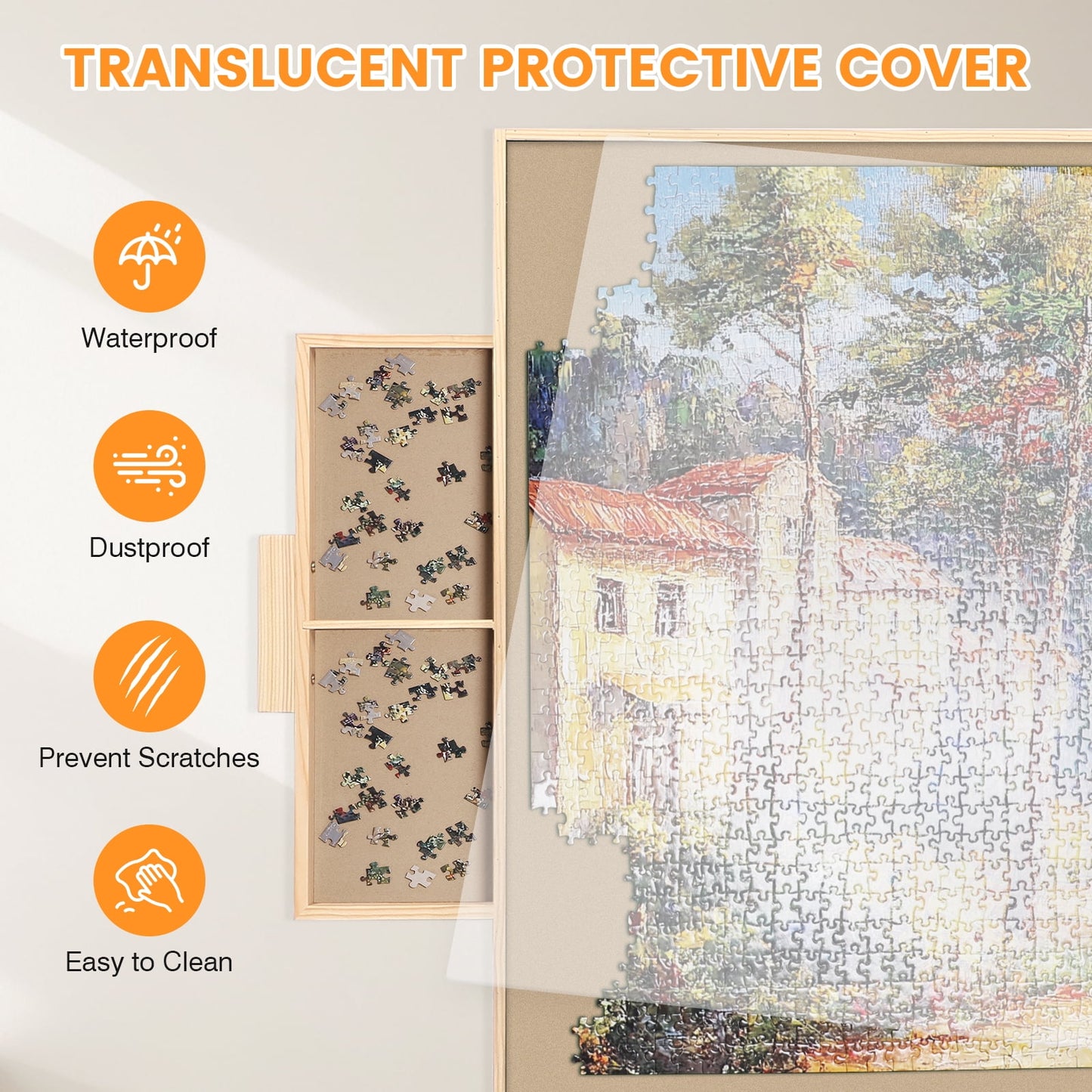 1500 Piece Puzzle Board With Folding Legs And 2 Sliding Drawers,34" X 26" Wooden Jigsaw Puzzle Table,Wood Puzzle Tray For Adults