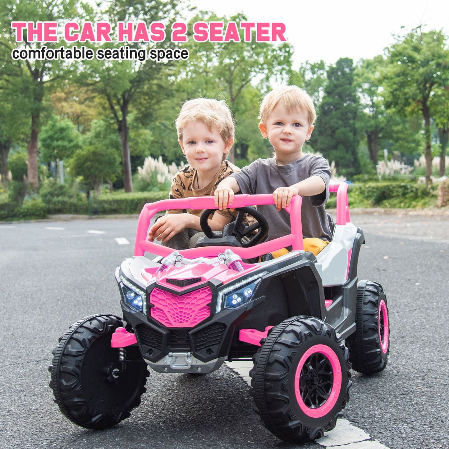 KALNUR 24V Ride on Toys with Remote Control,4WD Ride on Car for Kids, Electric UTV with PU Leather 2 Seater,3-8Years