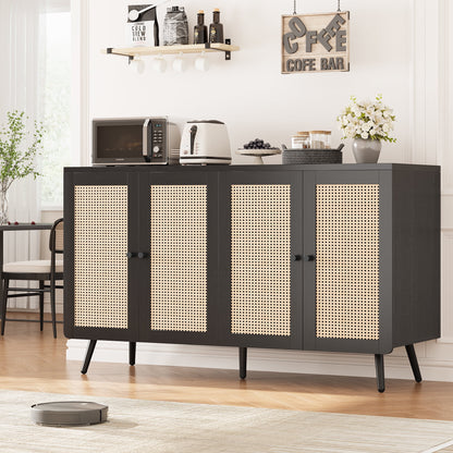 Kitchen Buffet Sideboard Cabinet, 3 Drawers Farmhouse Coffee Bar Storage Cabinet with Adjustable Shelf, White-5539725456