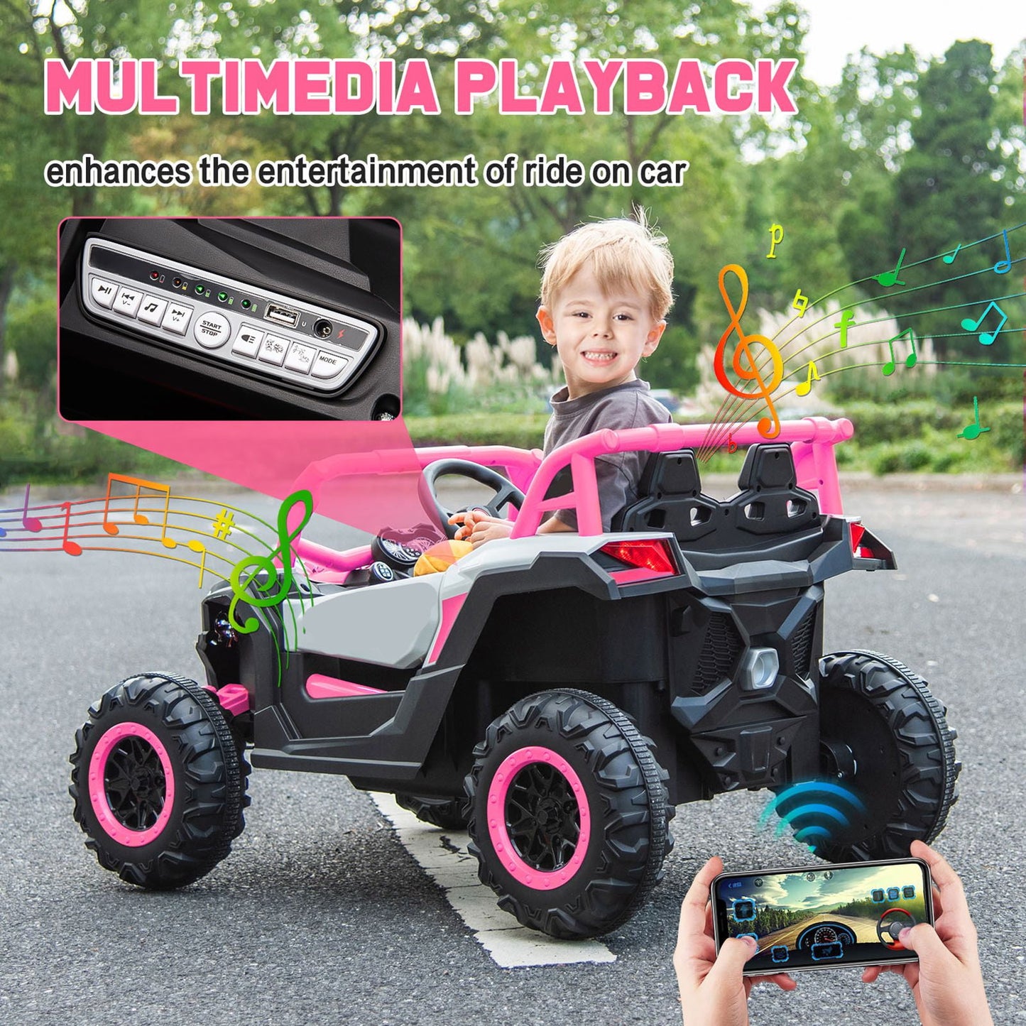 KALNUR 24V Ride on Toys with Remote Control,4WD Ride on Car for Kids, Electric UTV with PU Leather 2 Seater,3-8Years