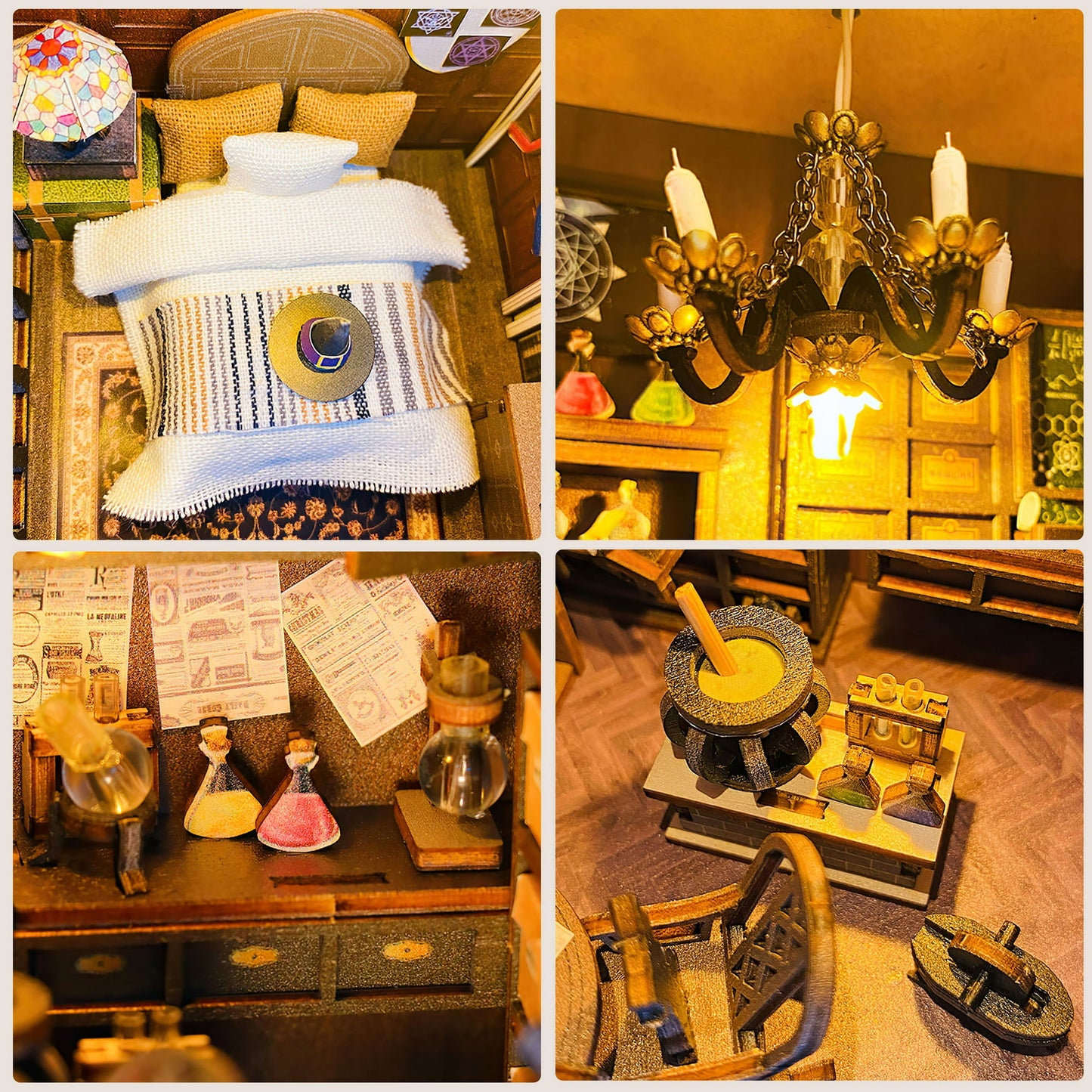 Crtynell Book Nook Kit Diy Miniature House, Wooden Bookshelf Magic House Miniature Kit With Led Light Decorative Bookends, Best Birthday And Christmas Gifts For Women And Girls