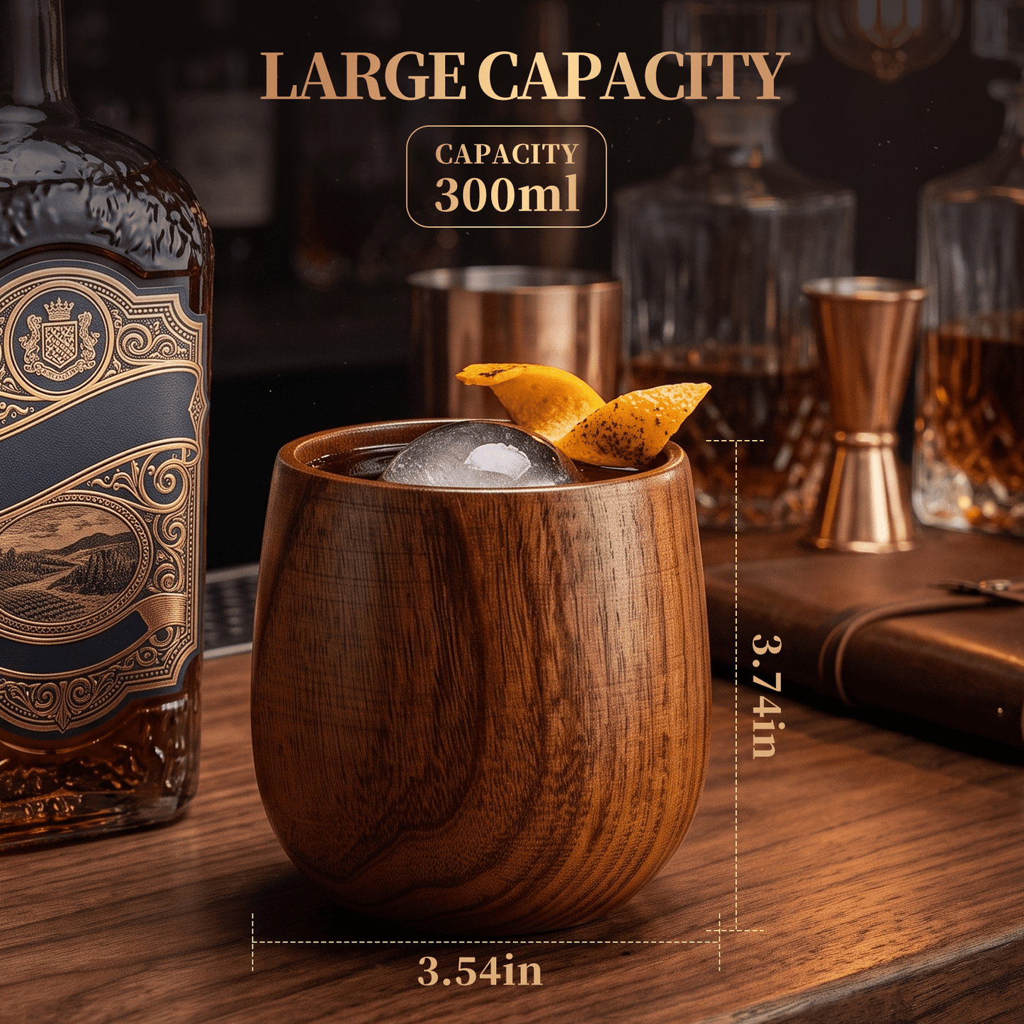 FAGNEY 2 Pack Whiskey Wooden Cups with Stainless Steel Ice Cubes for Whiskey Bourbon Cocktail Home Bar Party