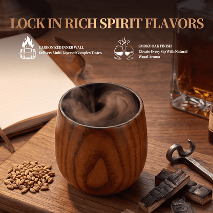 FAGNEY 2 Pack Whiskey Wooden Cups with Stainless Steel Ice Cubes for Whiskey Bourbon Cocktail Home Bar Party