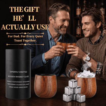 FAGNEY 2 Pack Whiskey Wooden Cups with Stainless Steel Ice Cubes for Whiskey Bourbon Cocktail Home Bar Party
