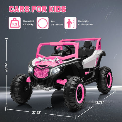 KALNUR 24V Ride on Toys with Remote Control,4WD Ride on Car for Kids, Electric UTV with PU Leather 2 Seater,3-8Years