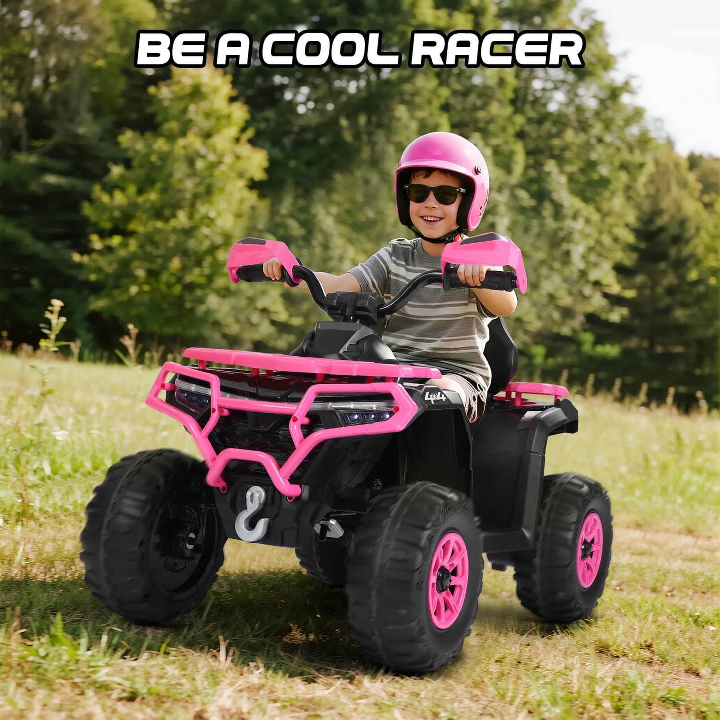 Kids ATV 4 Wheeler, 24V Ride on Toys with 2 Seater, Electric Car w/ Bluetooth/MP3 ,and Flag,Rose