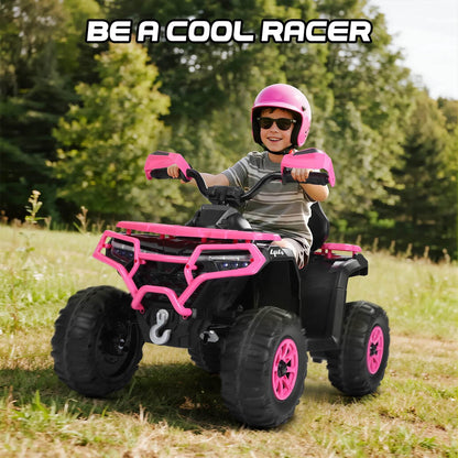 Kids ATV 4 Wheeler, 24V Ride on Toys with 2 Seater, Electric Car w/ Bluetooth/MP3 ,and Flag,Rose