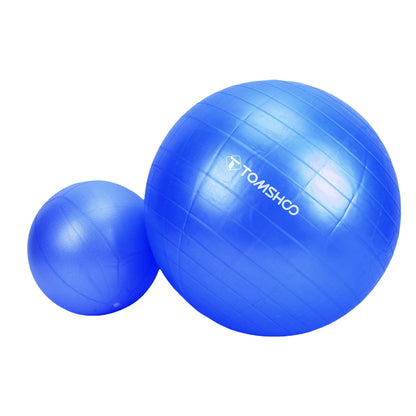 FAGINEY Non-Slip Exercise Ball Set Extra Thick Yoga Ball with Pilates Ball for Home Gym Office, Blue