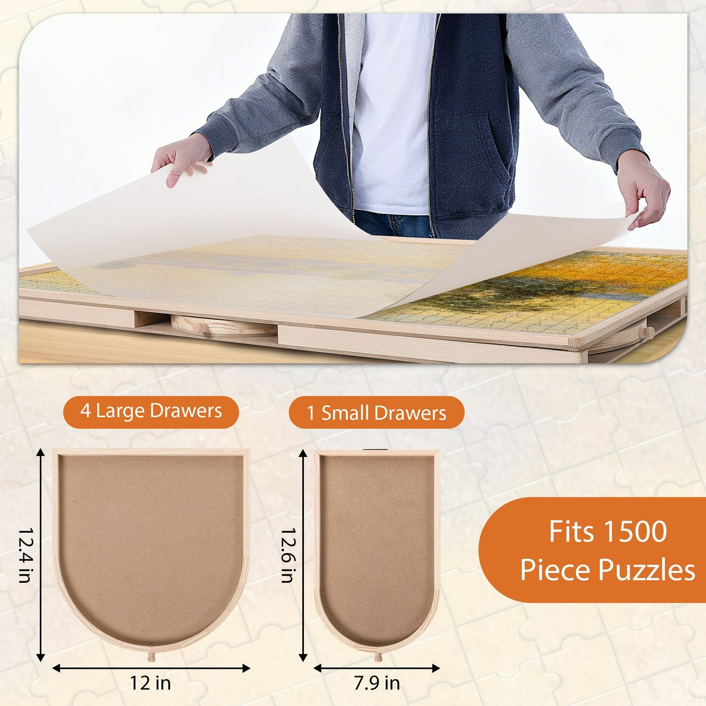 Crtynell 1500 Piece Puzzle Board With Drawers And Cover, 34" X 26" Wooden Rotating Jigsaw Puzzle Table, Spinning Puzzle Boards For Adults