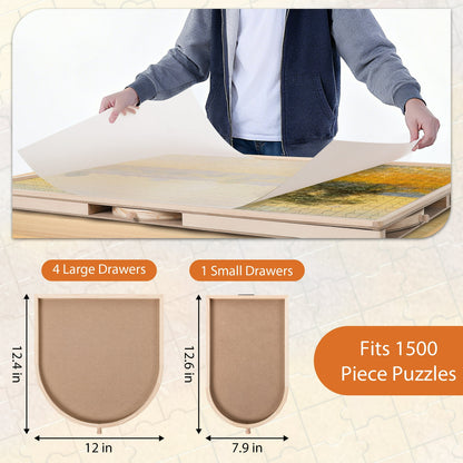 Crtynell 1500 Piece Puzzle Board With Drawers And Cover, 34" X 26" Wooden Rotating Jigsaw Puzzle Table, Spinning Puzzle Boards For Adults