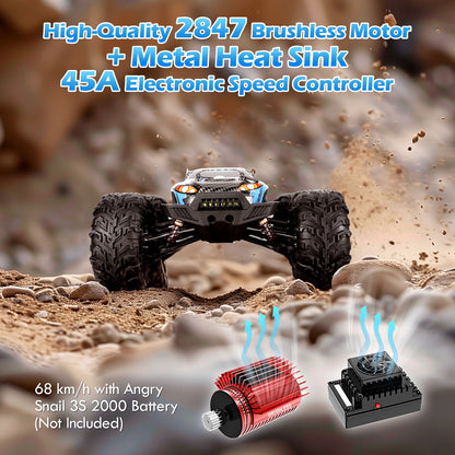 Fast RC Cars Max 55+KMH Remote Control Car for Boys Adults Off-Road RC Truck 1:16 4WD RC390 Motor 2.4G High Speed Racing Car Toy for Kids, 2 Batteries