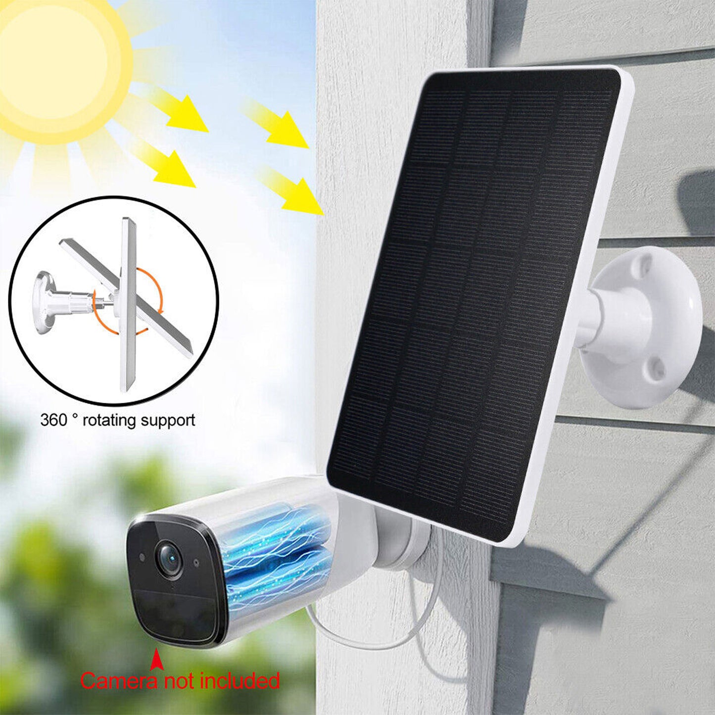 10W Solar Panel for Security Camera, USB C Port Solar Panel for 5V Outdoor Rechargeable Battery Camera Doorbell Light, 360° Adjustable Security Mount, 9.8ft Cable, IP65 Waterproof Rating