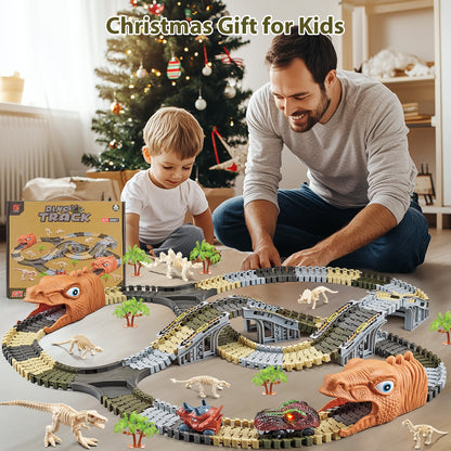 Dinosaur Toys Race Car Dinosaur Track Set For Kids, 271 Pcs Flexible Stem Playset Christmas Gifts For 3 4 5 6 7 8 Boys Girls