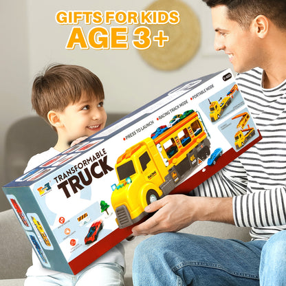 7 in 1 Carrier Truck Toy Cars for Toddlers 1-3 with Light and Sound, Christmas Birthday Gifts, Yellow