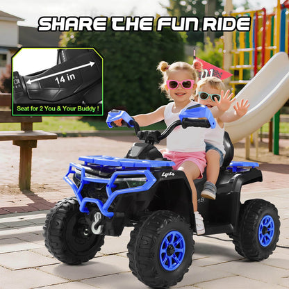 Kids ATV 4 Wheeler, 24V Ride on Toys with 2 Seater, Electric Car w/ Bluetooth/MP3 ,and Flag,Blue