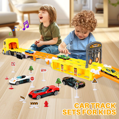 7 in 1 Carrier Truck Toy Cars for Toddlers 1-3 with Light and Sound, Christmas Birthday Gifts, Yellow