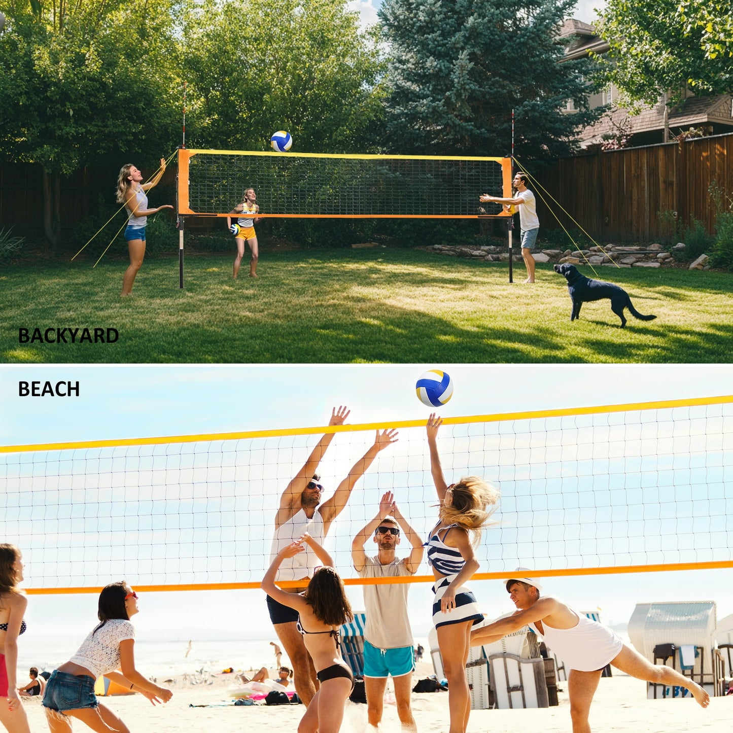Crtynell Heavy Duty Volleyball Net Outdoor with Anti-Sag System, Adjustable Aluminum Poles, Professional Volleyball Nets Set for Backyard and Beach, Volleyball and Carrying Bag