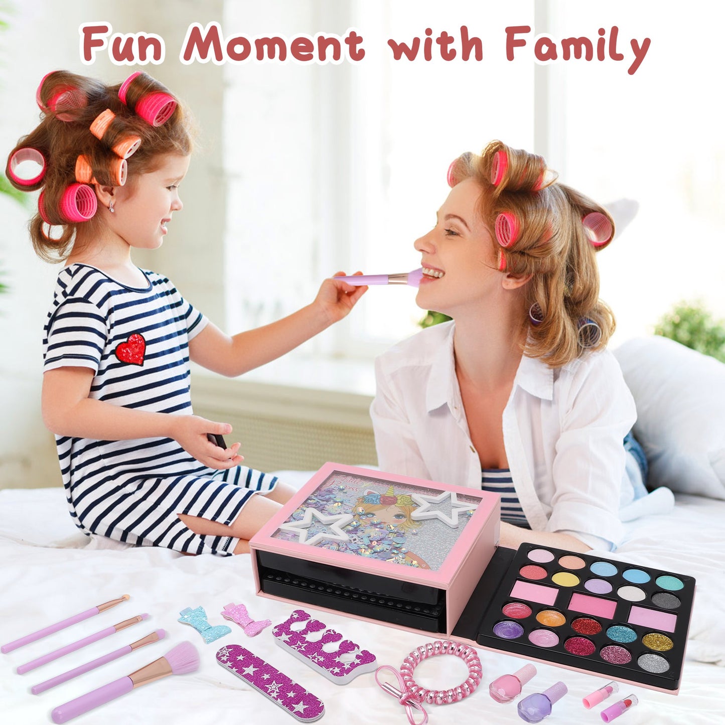 Washable Children Makeup Set for Little Girls Birthday Christmas Gift Toy Makeup Toys for 4 5 6 7 8 9 10 Years Old Girls (15 Pcs)