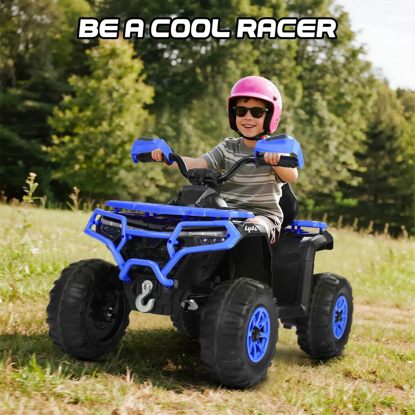 Kids ATV 4 Wheeler, 24V Ride on Toys with 2 Seater, Electric Car w/ Bluetooth/MP3 ,and Flag,Blue