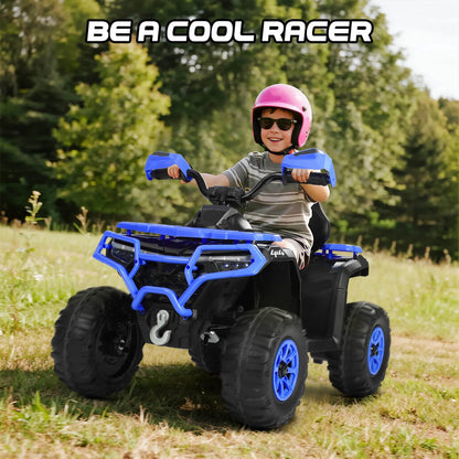 Kids ATV 4 Wheeler, 24V Ride on Toys with 2 Seater, Electric Car w/ Bluetooth/MP3 ,and Flag,Blue