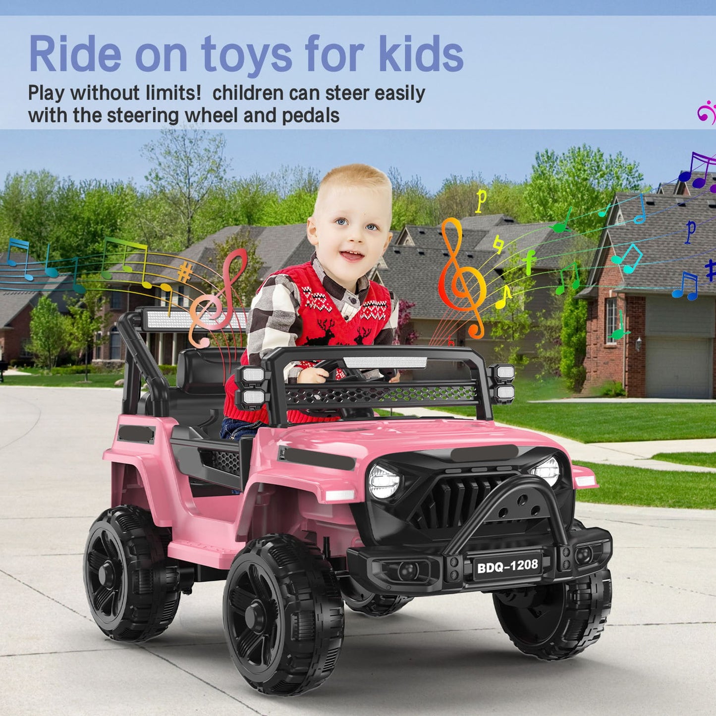 KALNUR 12V Ride on Toy Truck with Parent Remote Control, Kids Electric Car with Music and LED Lights,Pink