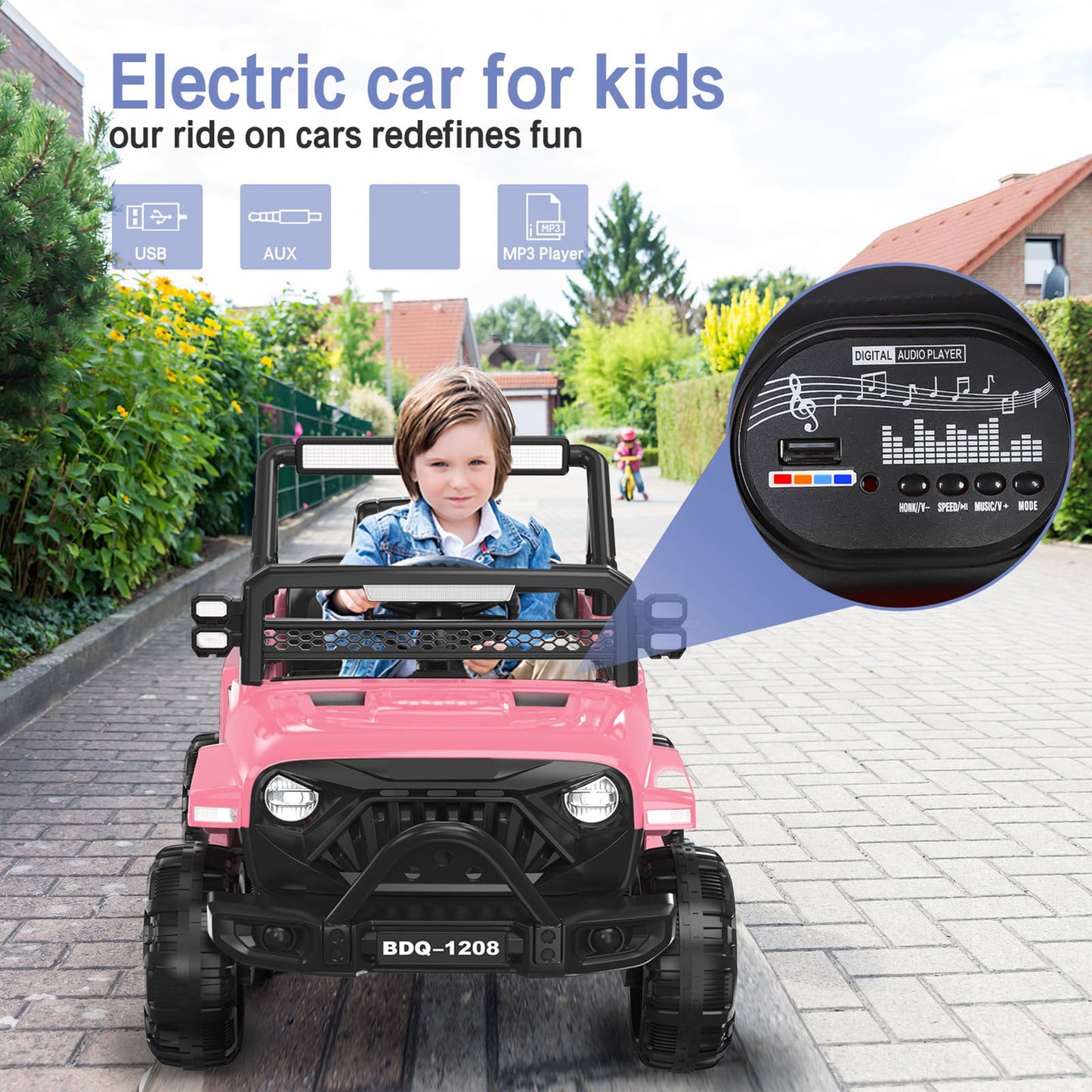 KALNUR 12V Ride on Toy Truck with Parent Remote Control, Kids Electric Car with Music and LED Lights,Pink