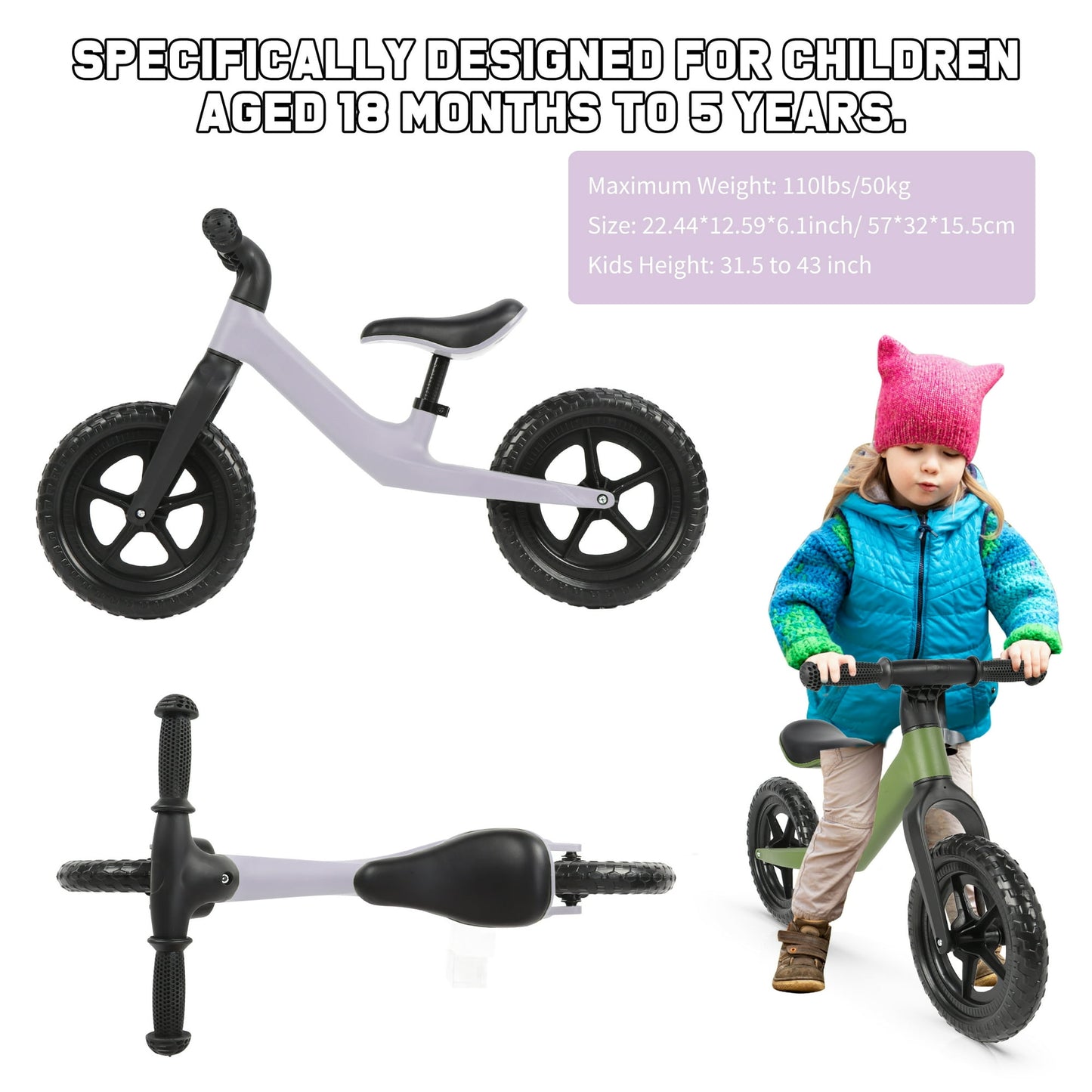 Toddler Balance Bike for 24 Months to 5 Years Old 12" Kids Balance Bicycle Gift for Age 2-3 Boys Girls