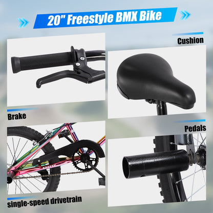 20" Freestyle BMX Bike with 4 Pegs,Kids Bicycle for Teen Beginner, Age 7-14 Years