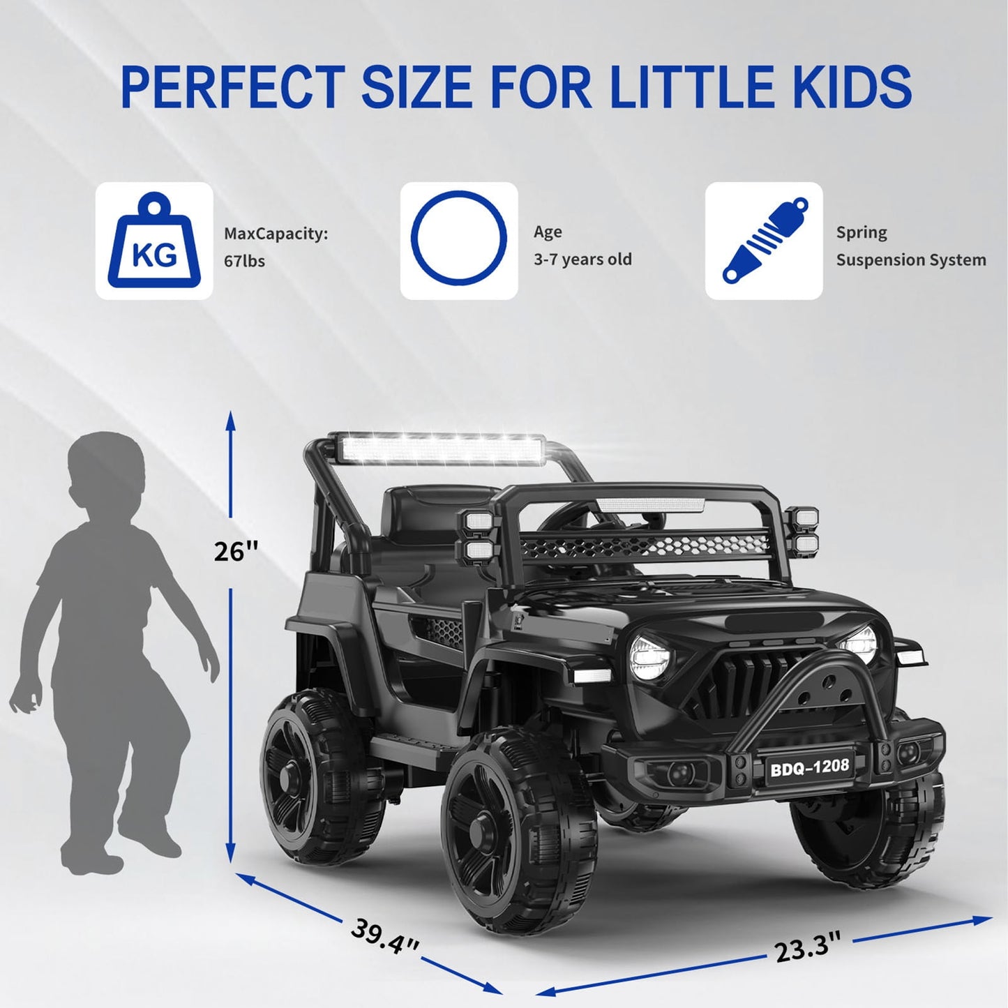KALNUR 12V Ride on Toy Truck with Parent Remote Control, Kids Electric Car with Music and LED Lights,Black